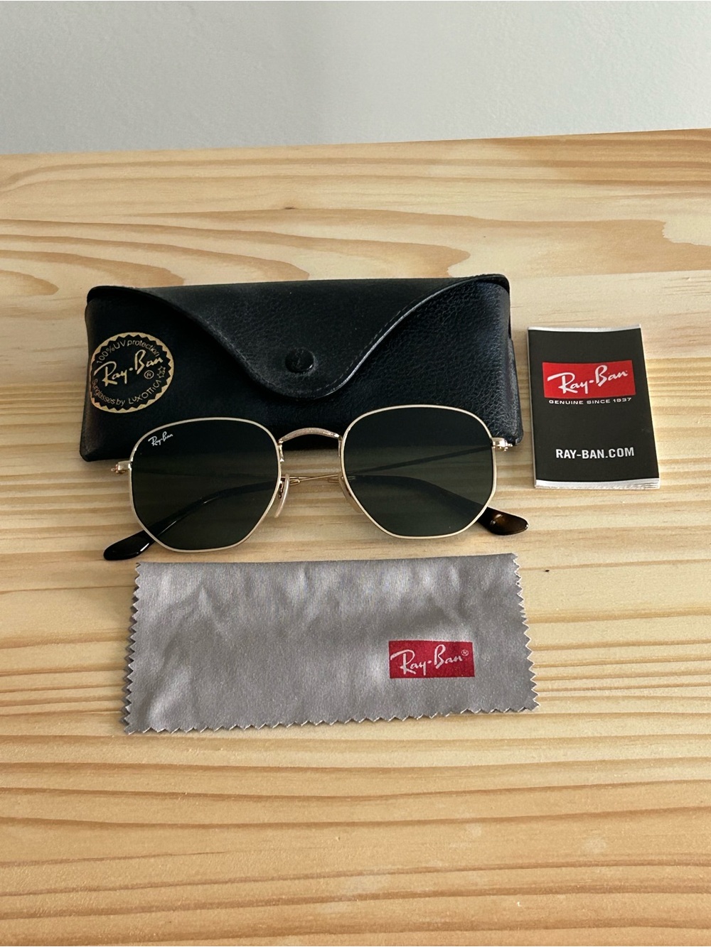 RAY-BAN Gold & Green Hexagonal Sunglasses